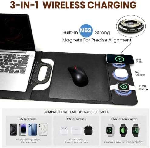Wireless Charging Laptop Bag for 16-Inch Laptops, Foldable Desk Mat,Black - Image 5