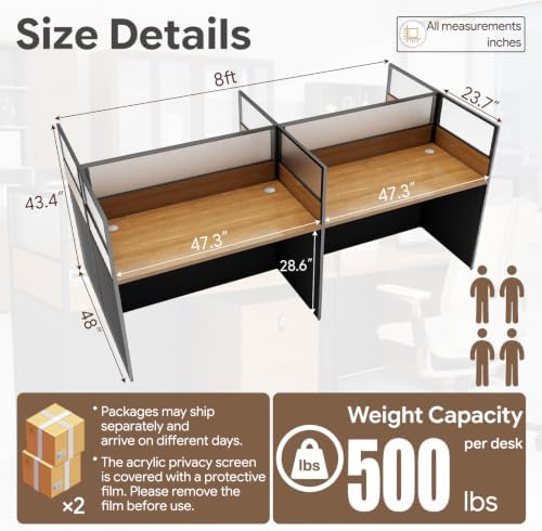 4 Person Cubicle Desk Workstation w/Mute Partitions & Cabinet, Dark Walnut - Image 2