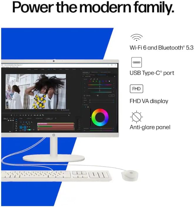 HP 22" All-in-One Desktop Computer, 16GB DDR5 RAM, 128GB UFS Storage,13th Gen Intel Quad-Core CPU, FHD VA Display, WiFi 6, Bluetooth 5.3, RJ45, USB-C (10Gbps), UHD Graphics, 720p Cam, Cashmere White - Image 3
