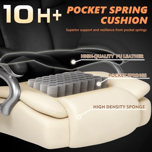 Indulgear Big and Tall Office Chair with Gel Seat Cushion,Heavy Duty Office Chair for Heavy People, High Back Executive Computer Chair with Adjustable Lumbar Support, Dual Rubber Wheel - Image 5