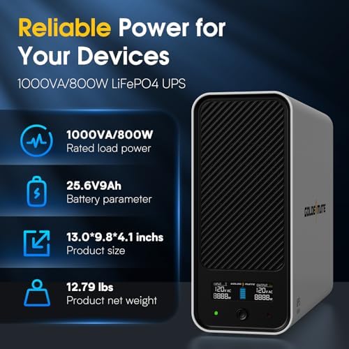 GOLDENMATE 1000VA/800W Lithium UPS Battery Backup & Surge Protector, White - Image 6