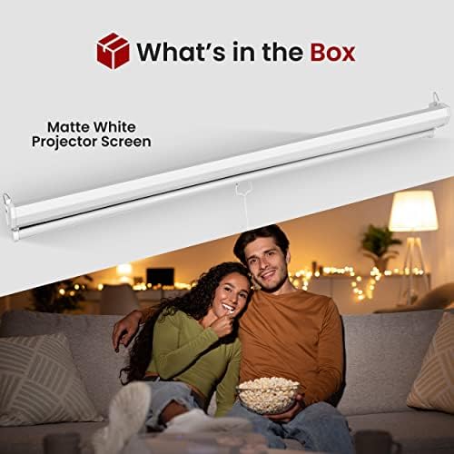 Pyle 84-Inch Pull Down Projector Screen – Manual Roll-Down Matte White Viewing Surface, Auto-Locking Height Adjustment, Wall or Ceiling Mount Design for Home Theater, Office & Classroom Use - Image 2