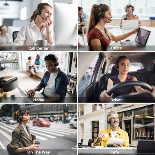 LEVN Wireless Headset5.2 for CallCenter,BluetoothHeadphones with Mic for Work(Noise Cancelling|65HWoktime&Mute Button|Wireless Headset for WorkfromHome/Office/PC/Laptop(Upgraded:USB-C Adapter Included - Image 7