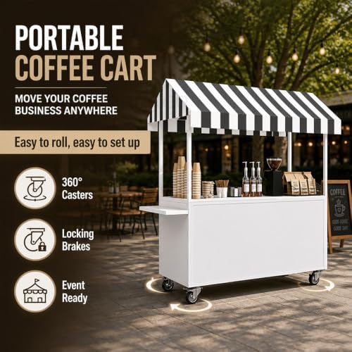 Portable Vendor Cart with Lockable Canopy and Wheels, Large Mobile Food Display Stand for Outdoor Markets & Events, Sturdy Metal Snack Kiosk with 360° Swivel Casters (Pink, 55x23.6x78.7in) - Image 4