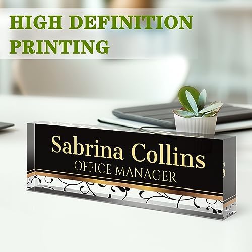 Name Plate for Desk, Desk Name Plate Personalized, Office Decor for Women Men, Acrylic Desktop Accessories, Office Appreciation Gifts for Boss Social Workers Nurse Teacher Employee (Black Stripes) - Image 5