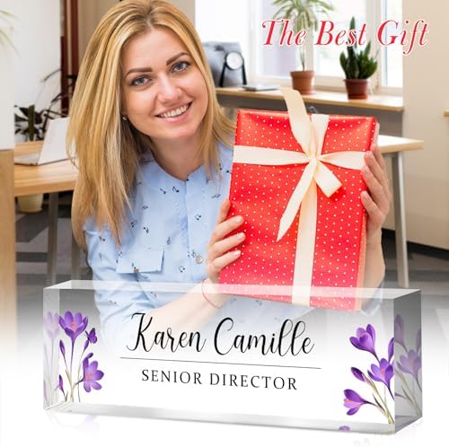 Custom Office Name Plate for Desk - Name Plate Personalized Gifts for Coworkers, Boss, Teacher, Social Worker - Acrylic Office Desk Decor for Women Men - Employee Appreciation Gifts (purple green) - Image 4