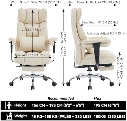 Efomao Executive Office Chair, Beige Fabric Big and Tall Desk Chair - Image 3