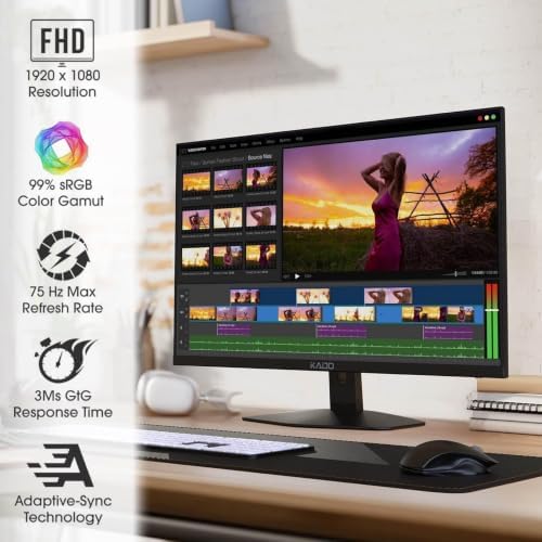 Kado 2-Pack Dual 27" Flat Screen 1920x1080 75Hz FHD Computer Monitor - Image 2