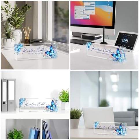 Custom Name Plate for Desk, Personalized Desk Name Plate on Clear Acrylic Glass, Appreciation Gifts for Teacher Employee Boss Coworkers Nurse, Office Desk Accessories for Women Men (Azure) - Image 2