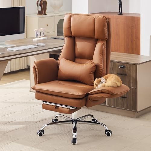 HUBSON Big and Tall Office Chair, Footrest & Flip Armrest for Pets, Brown by HUBSON