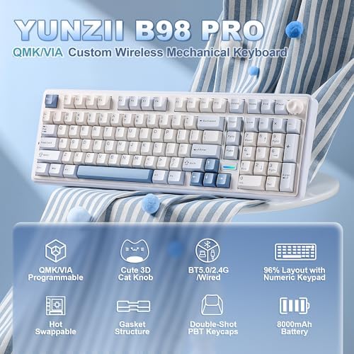 YUNZII B98 PRO 96% Wireless Mechanical Keyboard(Blue, Candy Switch) - Image 2