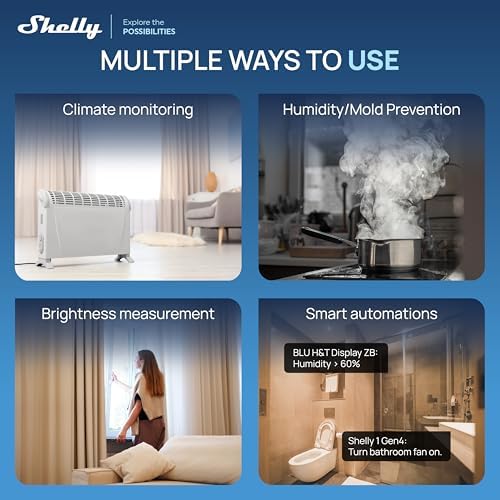 Shelly BLU H&T Display ZB White, Bluetooth & Zigbee Operated Temperature & Humidity Levels Sensor, E-Paper Display, Home Assistant, Alexa, Google Home, Real-Time Monitoring, Long-Life Battery - Image 5