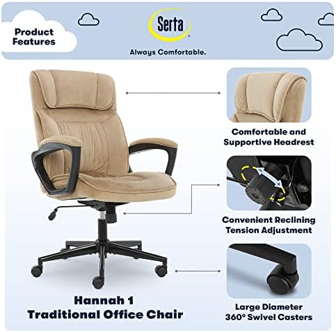 Serta Executive Office Chair Lumbar Support, Padded Arms Microfiber Chair - Image 4