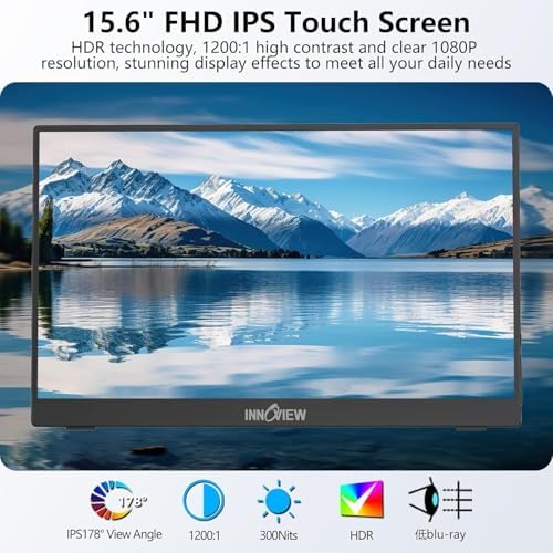 InnoView Portable Monitor Touchscreen 15.6" 1080P 10-Point Touch Screen Monitors Portable with Protective Sleeve Built-in Stand, 1200:1 HDMI USB C Travel Monitor for Laptop, PC, Mac, Phone, Switch - Image 5