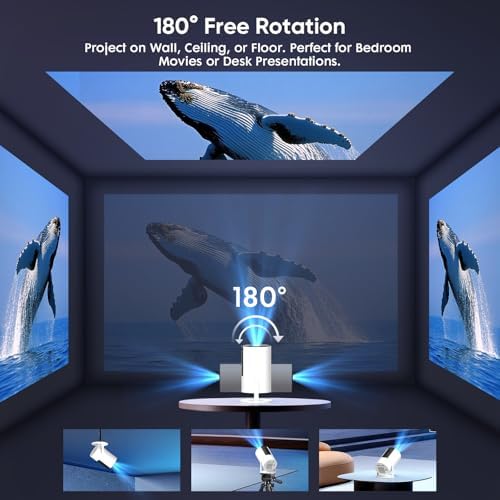 [Built-in Apps] Mini Projector with WiFi and Bluetooth, Native 1080P Portable Movie Projector for Bedroom, Android 12, Auto Vertical Keystone, 180° Rotation, Compatible with HDMI/USB/TV Stick/Laptop - Image 3