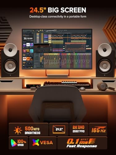 UPERFECT 24.5" 2K 165Hz Portable Monitor, 500 Nits Gaming Display - Image 2