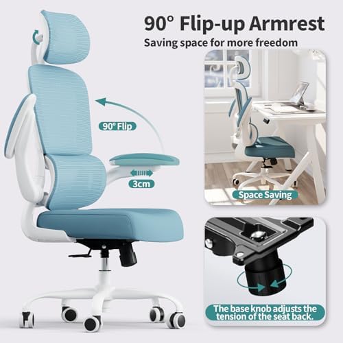 TRALT Office Chair Ergonomic Desk Chair with Lumbar Support Sky Blue, 1 - Image 6