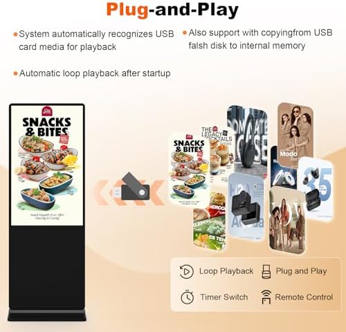 32 inch Indoor Digital Signage LCD Screen IPS Floor Standing Digital Kiosks Interactive Displays with WiFi HDMI/USB Input Auto AD Player, Android OS Black - Image 4