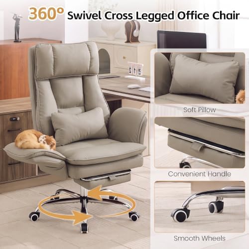 HUBSON Big and Tall Office Chair, Flip Armrest & Footrest for Pets, Khaki - Image 6