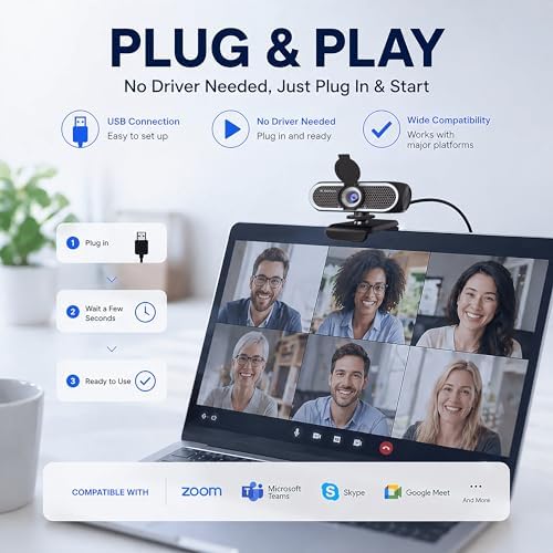 C65 4K Webcam for PC with Autofocus, USB Webcam with Dual Noise-Reducing Mic, Auto White Balance, Low Light Correction, Privacy Shutter, Tripod Included, Streaming Camera for Laptop Desktop Zoom Teams - Image 5