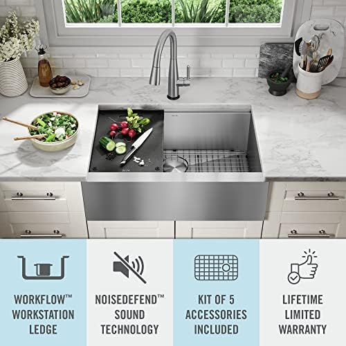 DELTA FAUCET Rivet 30-inch Workstation Farmhouse Apron Front Kitchen Sink Undermount 16 Gauge Stainless Steel Single Bowl with WorkFlow Ledge and Kit of 5 Accessories, 95C9031-30S-SS - Image 3