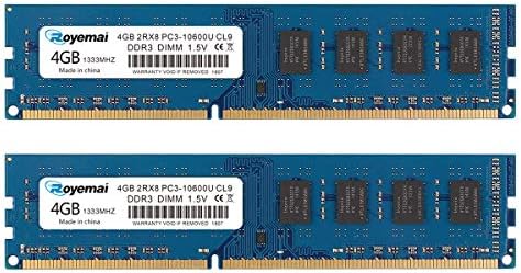 PC3-10600U 8GB Kit (2X4GB) DDR3 10600 1333MHz PC3-10600 4GB 2Rx8 240-pin Dimm CL9 1.5V Desktop RAM Memory Module by DUOMEIQI