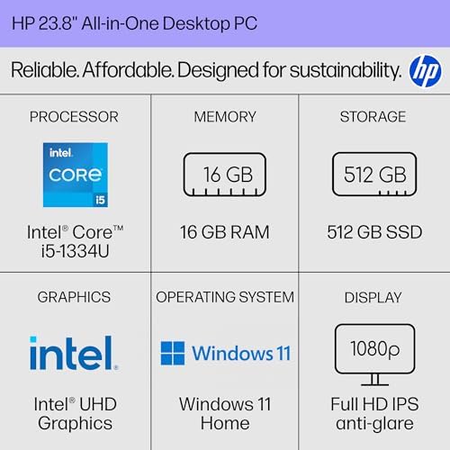 HP 23.8 inch All-in-One Desktop PC, FHD Display, Intel Core i5-1334U, 16 GB RAM, 512 GB SSD, Intel UHD Graphics, Windows 11 Home, Shell White, 24-cr0112 (2025) - Image 2