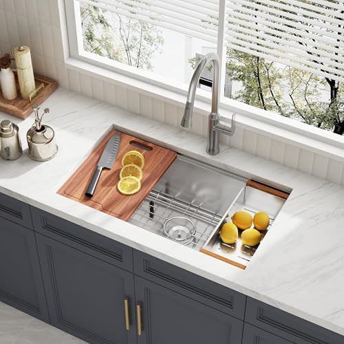 30 Inch Undermount Workstation Handmade Single Bowl Kitchen Sink by Quikore