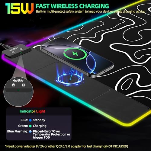 Wireless Charging Mouse Pad, RGB Gaming Desk Mat, 31.5"x15.7" - Image 3