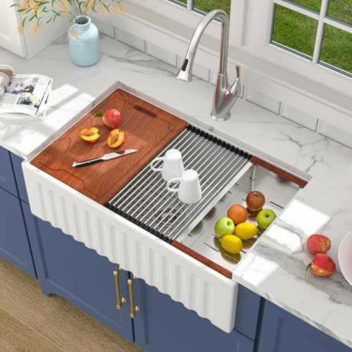 Lordear 30 Inch White Farmhouse Sink Fireclay Undermount Apron Front - Image 2