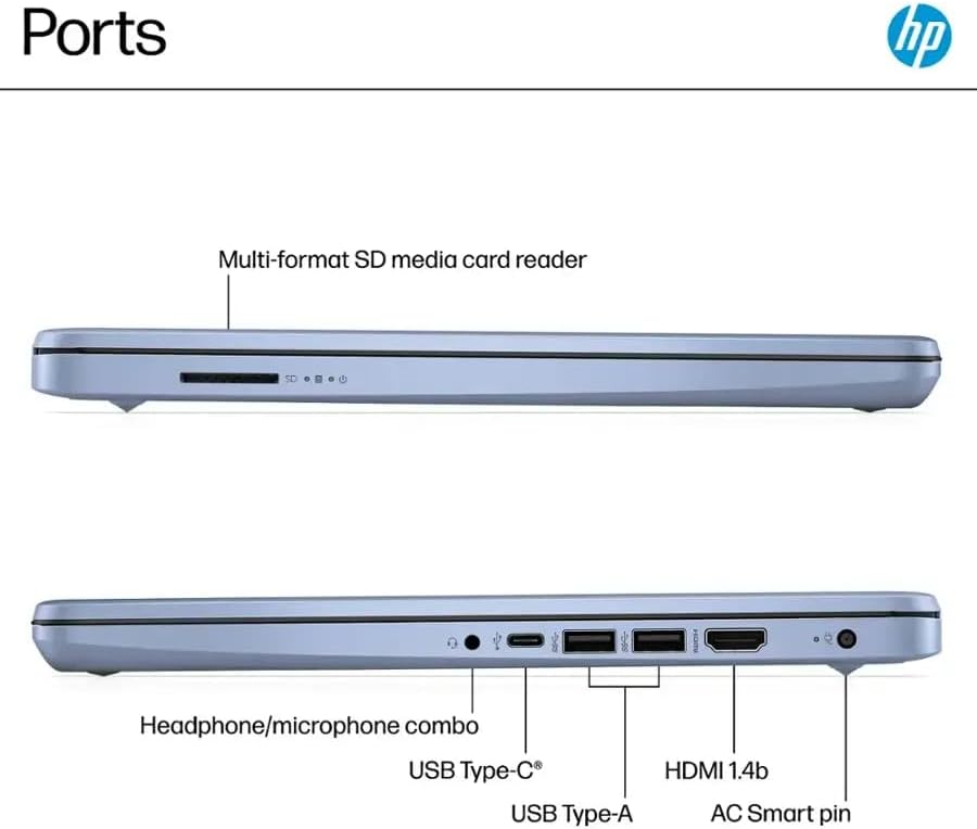 HP 14" Business Laptop Computer with Microsoft Office 365, 4-Core Intel Processor, 128GB Storage, 4GB RAM, Windows 11, SageNova Earphones, Sky Blue - Image 7