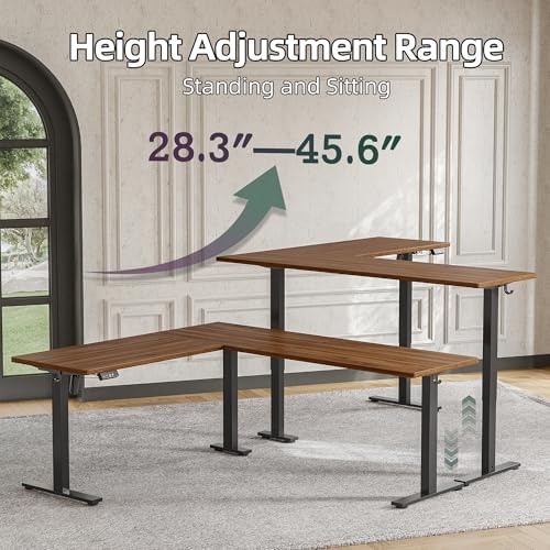 TIQLAB 75 x 61 inch L Shaped Standing Desk Adjustable Height, Electric Corner Standing Desk, Sit Stand Computer Table with Splice Board, Black Walnut - Image 5