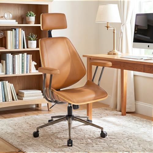 High Back Ergonomic Office Chair, with Headrest & Arms, Brown - Image 2