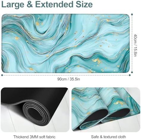 Blue Marble Gaming Mouse Pad 35.4"x15.7" Large Extended Pad Desk Mat Anti-Slip Rubber Base & Durable Stitched Edges for Gamers Smooth Mouse Pad Writing Surface for Desk Office/Home - Image 2