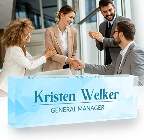 Personalized Desk Name Plate, Custom Acrylic Glass Name Plates for Desks, Office Desk Decor Nameplate, Desk Accessories, Teacher Boss Coworkers Employee Appreciation Gift (Modern Blue) - Image 2