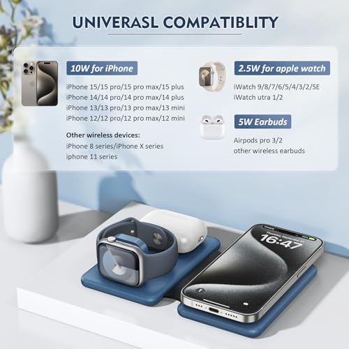 Wireless Charger iPhone - 3 in 1 Charging Station for Apple Devices for iPhone 17 16 15 14 13 12 Pro Max Plus - Foldable Magnetic Charging Pad for Apple Watch Series & Airpods Series - Image 2