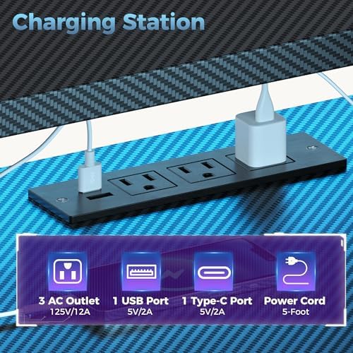 DUMOS 59" Gaming Desk with USB Charging Ports & LED Lights, Black - Image 5