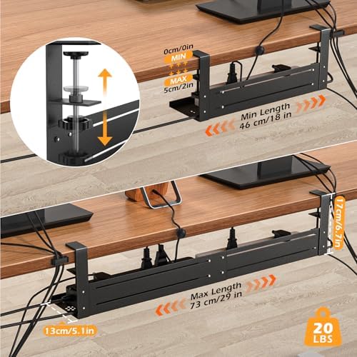 Under Desk Cable Management Tray - 18-29in Retractable Iron Cord Organizer, No-Drill Installation with Anti-Slip Pads, Desk Cable Tray for Office, Gaming,Standing Desks(Black) - Image 3