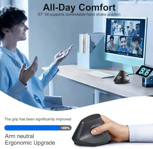 Ergonomic Bluetooth Mouse, Wireless Rechargeable Vertical Mouse for Carpal Tunnel with USBC & BT 5.0/3.0 & 2.4G Connect, Silent, Easy to use, 6 Buttons for Laptop PC MacBook Desktop Computer - Image 6