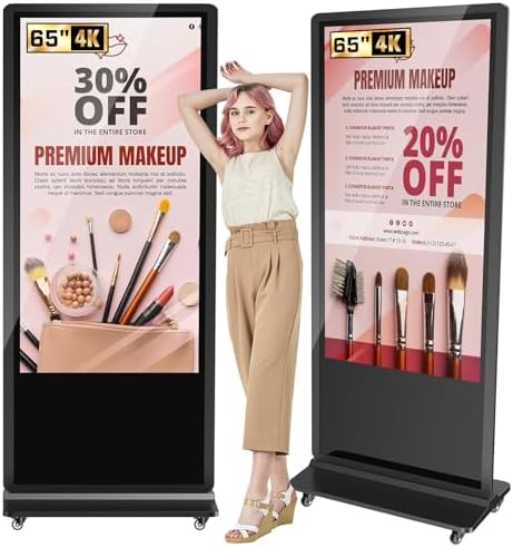 32/43/55/65 Inch 4K Digital Signage Display, LCD Screen Advertising Display Kiosk Interactive Totem Floor Standing Auto AD Player with USB/HDMI/WiFi Android OS (65'' Touch Screen) by JASZDOT