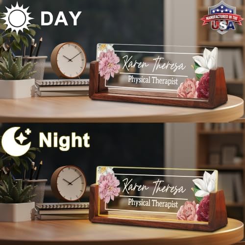 Custom Name Plate for Desk with LED Walnut Frame, Office Desk Decor - Image 3