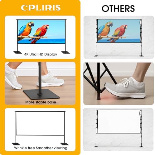 Outdoor Projector Screen with Stand, 120 inch Portable Projection kit 16:9 4K HD Wrinkle-Free Indoor Outdoor Movie Screen with Carry Bag for Home Theater and Backyard Movie Night - Image 4