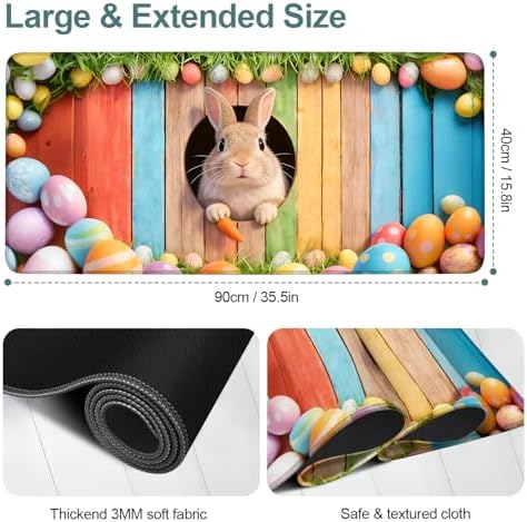 Easter Rabbit Gaming Mouse Pad 35.4"x15.7" Large Extended Pad Desk Mat Anti-Slip Rubber Base & Durable Stitched Edges for Gamers Smooth Mouse Pad Writing Surface for Desk Office/Home - Image 2