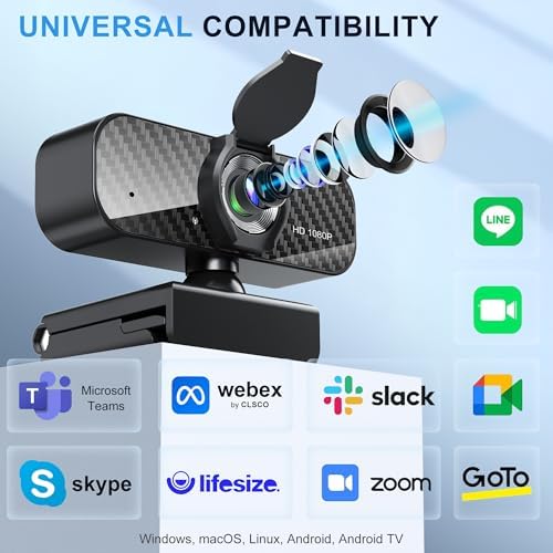 Webcam Full HD 1080P with Built-in Microphone and Rotatable Tripod, Carbon Fiber Board and Privacy Cover, Auto Light Correction, Adjustable FOV, Plug&Play for Zoom/Skype/Facetime/YouTube, Laptop/PC - Image 7