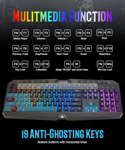 Light Up Gaming Keyboard Wired for PC PS5 Computer, USB Plug & Play, Quiet - Image 4