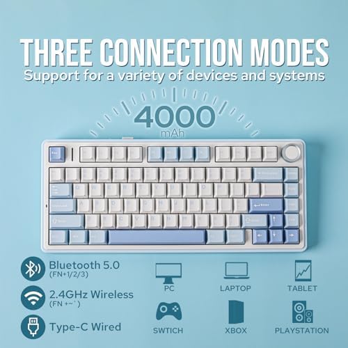 EPOMAKER x Aula F75 Gasket Mechanical Keyboard, 75% Wireless Hot Swappable Gaming Keyboard with Five-Layer Padding&Knob, BT/2.4GHz/USB-C, RGB (Sea Salt Blue, LEOBOG Reaper Switch) - Image 3