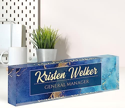 Name Plate for Desk, Desk Name Plate Personalized, Blue Office Decor for Women Men, Acrylic Desktop Accessories, Office Gifts for Boss Nurse Teacher Coworker, Employee Appreciation Gift (Blue Coast) by Spricoz