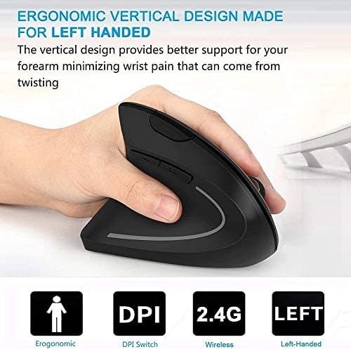 Ergonomic Left-Handed Wireless Vertical Mouse, 2.4G, 3 Adjustable DPI (800/1200/1600), Specially for Left Handers - Image 4