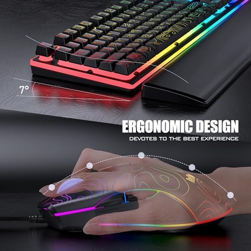 RedThunder K10 Wired Gaming Keyboard & Mouse Combo with Wrist Rest, Adjustable RGB Mechanical Feel Anti-ghosting Keyboard + 7D 7200 DPI Mouse+Soft Leather Wrist Rest for PC Gamers (Black Lines) - Image 5