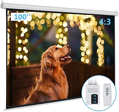 Motorized Projector Screen with Remote Control, No Wrinkles, Without Dents, HD Screen, for Home Theater Office Classroom TV Usage (100in 4:3) by Kshioe